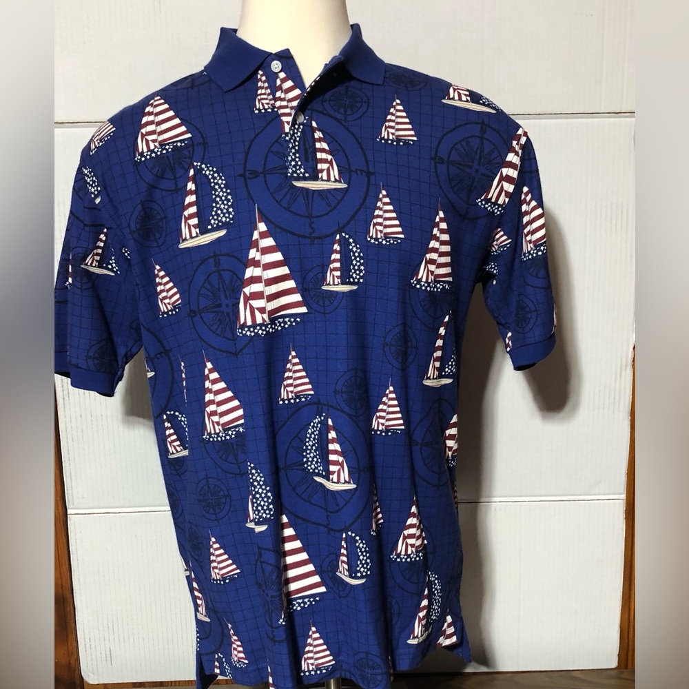 Croft & Barrow Sport size M Nautical patriotic 4th of July polo 30” L 23” p2p